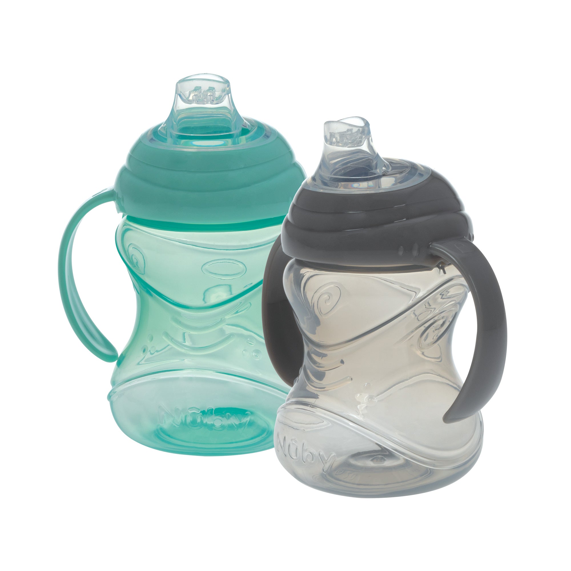 Clik-It Soft Spout Grip N' Sip Trainer Cup (2 Pack) | Aqua/Grey (DSIV)