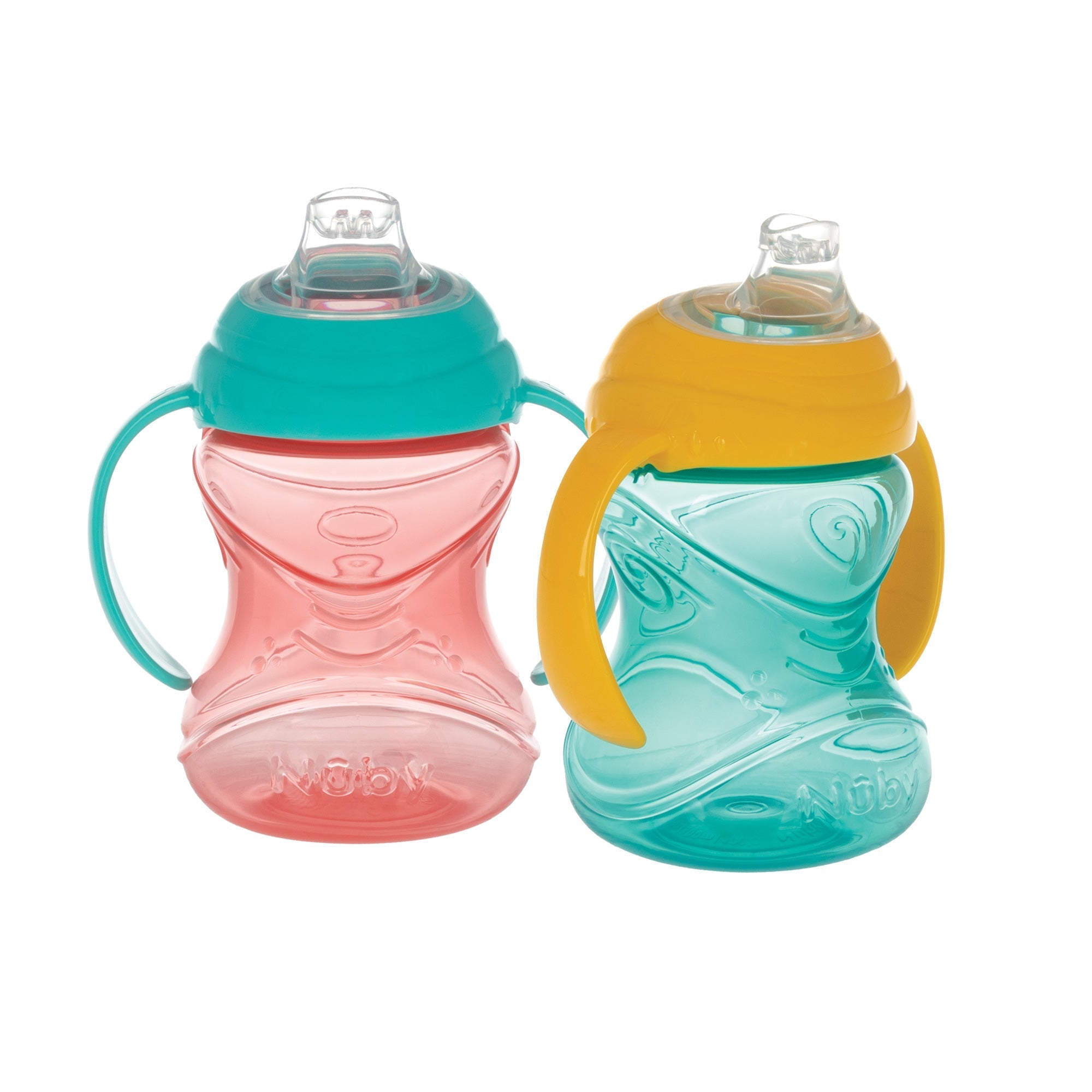Clik-It Soft Spout Grip N' Sip Trainer Cup (2 Pack) | Aqua/Yellow (L02Y)