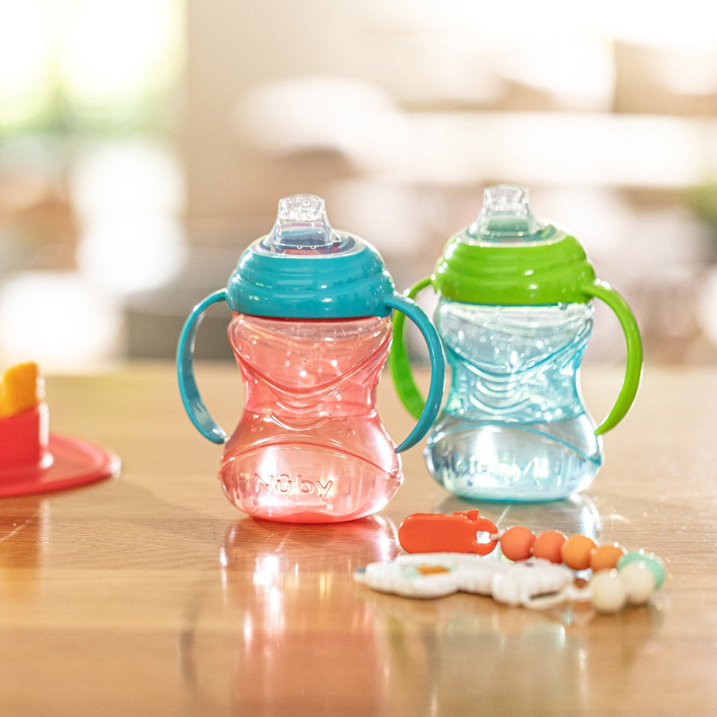 Clik-It Soft Spout Grip N' Sip Trainer Cup (2 Pack) | Aqua/Grey (DSIV)