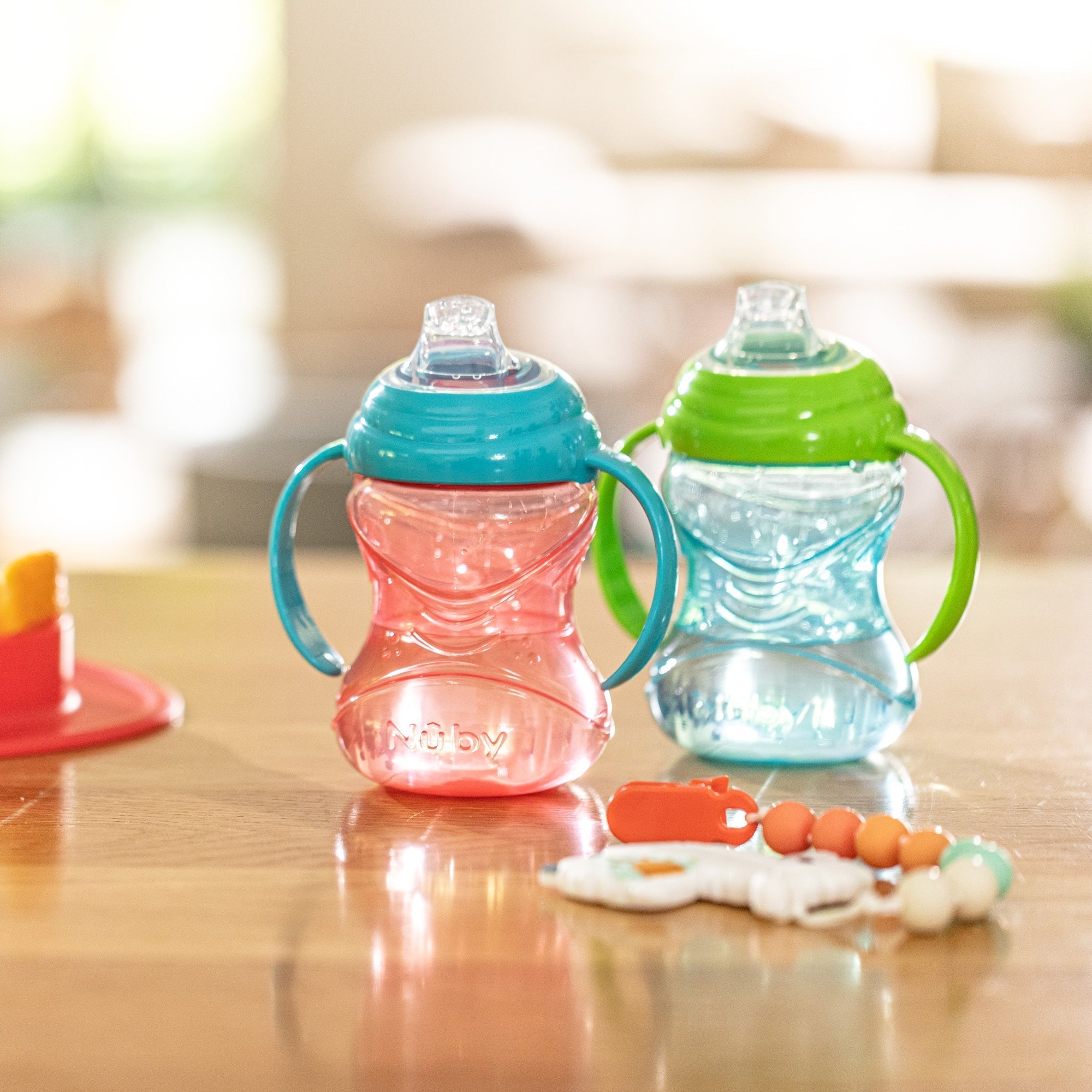 Clik-It Soft Spout Grip N' Sip Trainer Cup (2 Pack) | Aqua/Grey (DSIV)