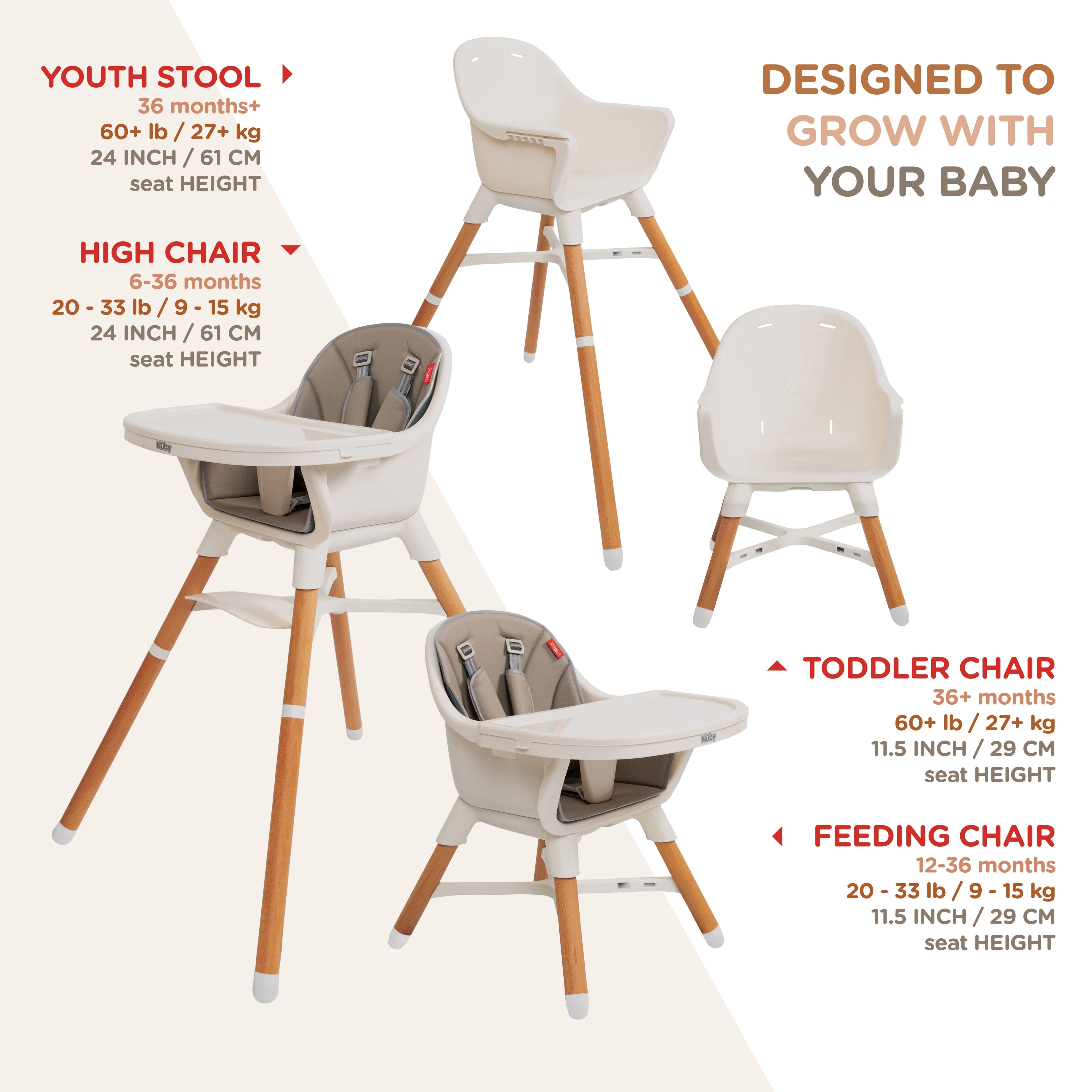 4-in-1 Multi-Use High Chair | Dark Beige (Y3B7)