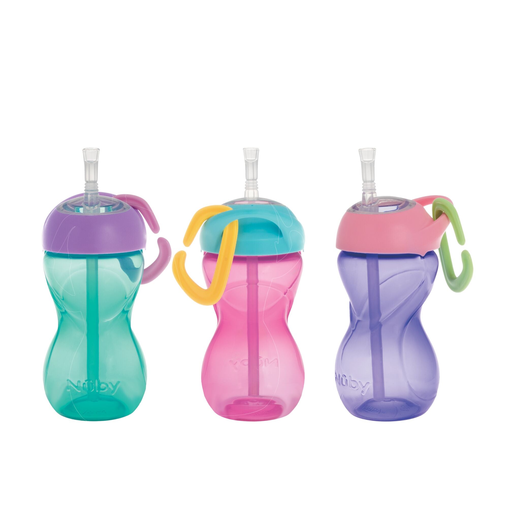 Clik-it Travel Straw Cup with Carabiner (3 Pack) | Aqua/Pink/Purple (PBZA)