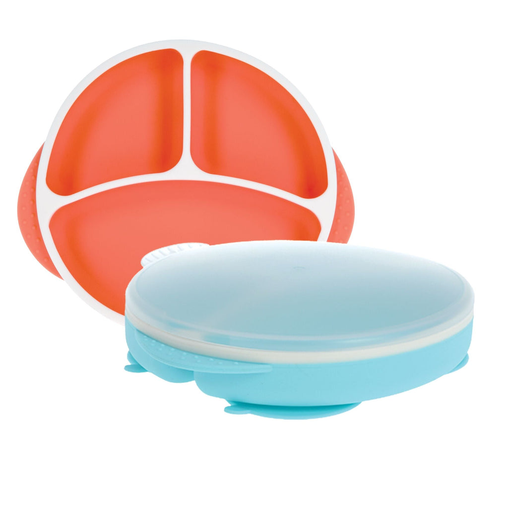 Round Silicone Suction Plate & Lid (2 Pack) | Orange / Aqua (YPPA)