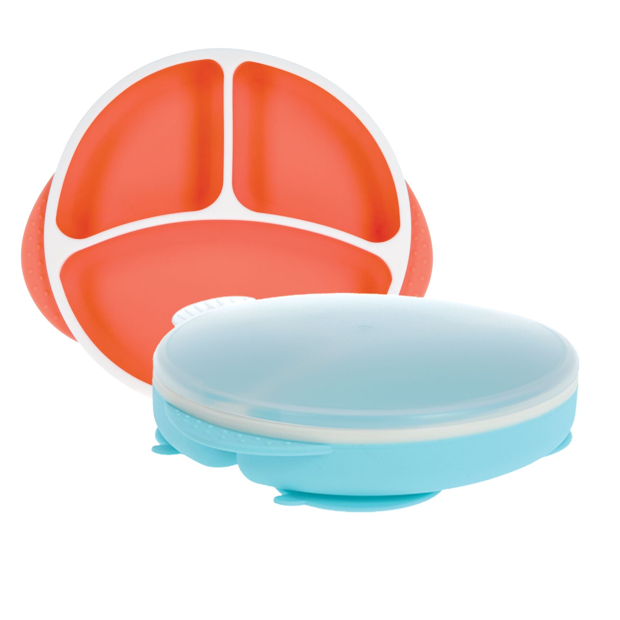 Round Silicone Suction Plate & Lid (2 Pack) | Orange / Aqua (YPPA)