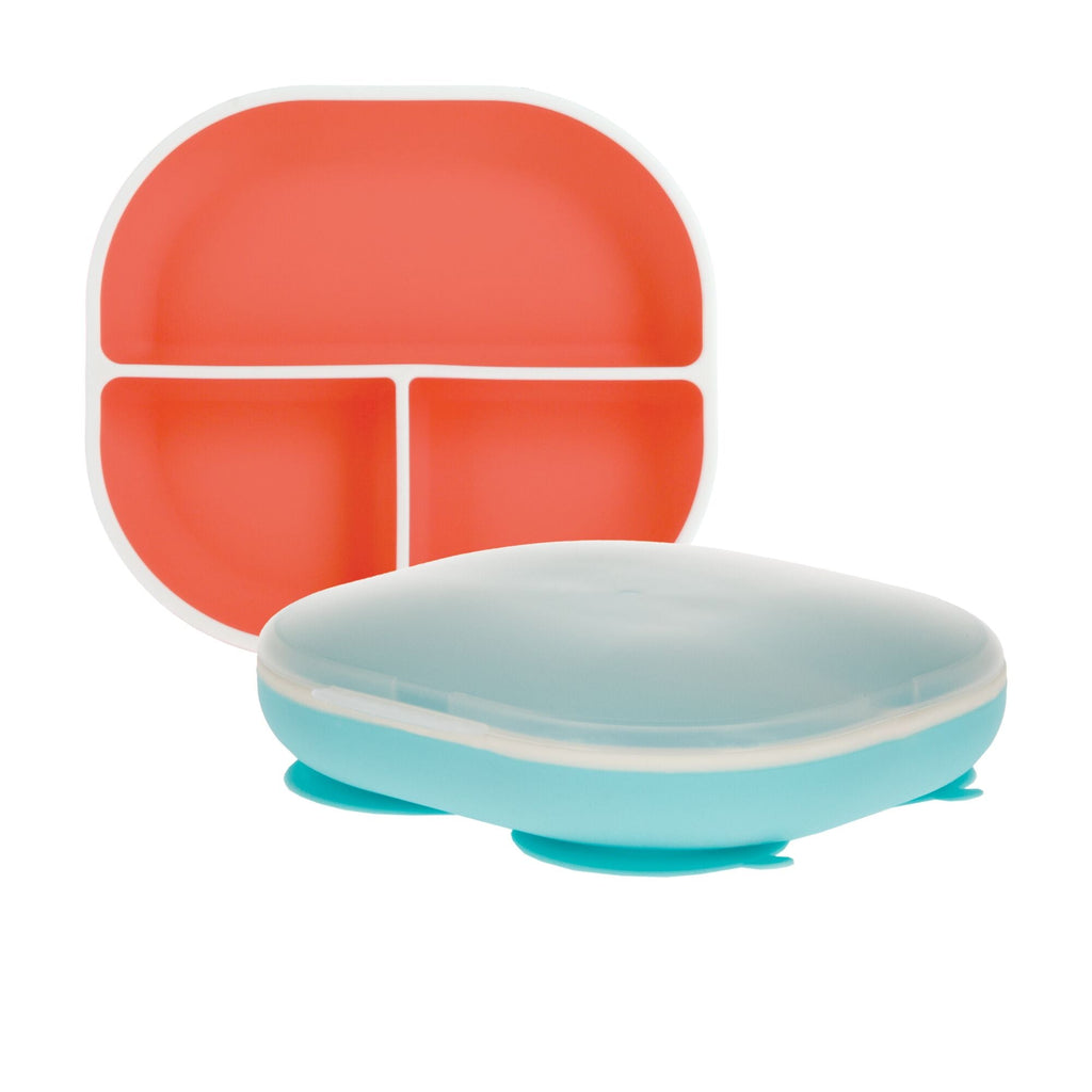 Rectangular Silicone Suction Plate (2 Pack) | Coral / Aqua (6Z3Q)