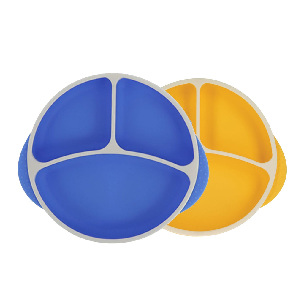 Round Silicone Suction Plate & Lid (2 Pack) | Blue / Yellow (O8DN)