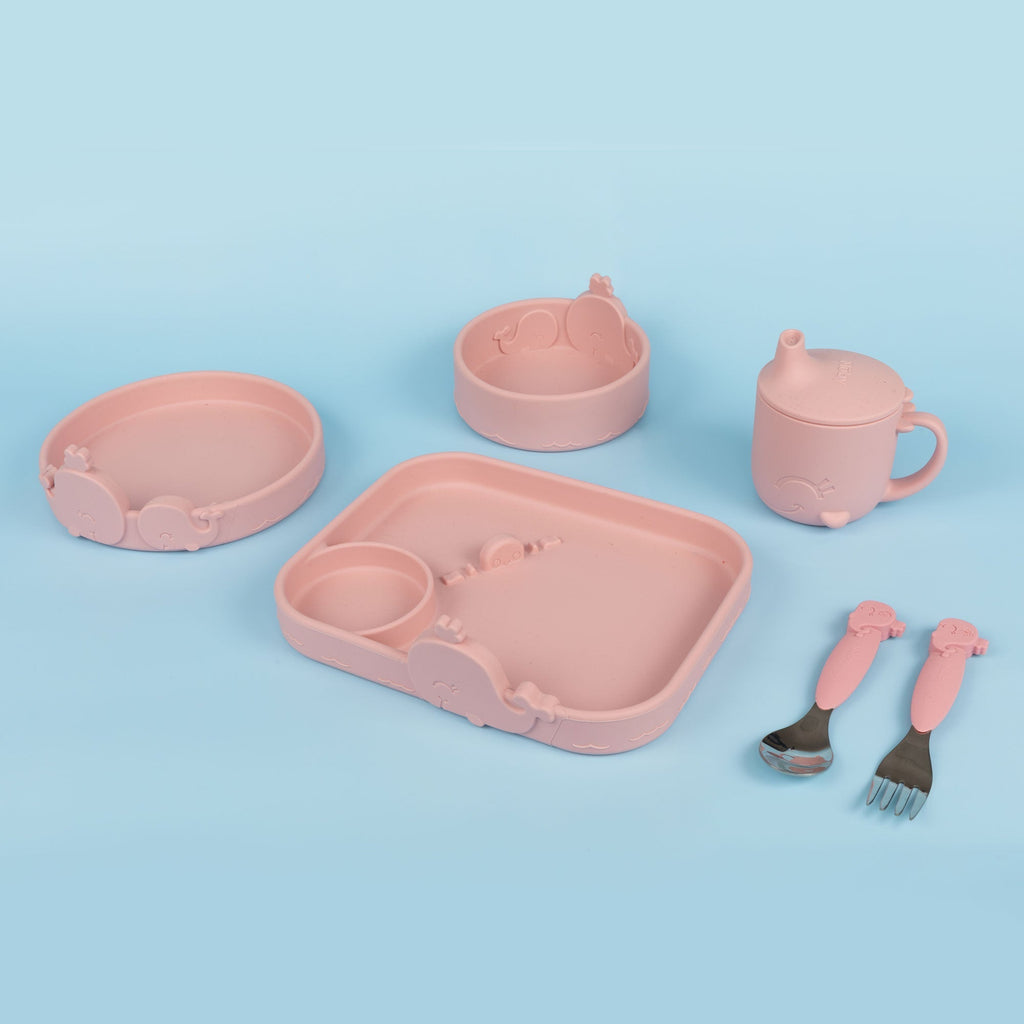 Animal Friends 6-Piece Dinnerware Set - Pink Whale (CU9F)